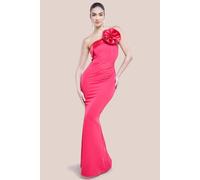 Goddiva Satin Corsage Scuba Crepe Maxi Dress In Magenta Magenta 16