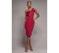 Goddiva Satin Corsage Scuba Crepe Midi Dress In Magenta Magenta