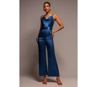 Goddiva Satin Cowl Neck Jumpsuit - Navy Blue by Goddiva - Navy - 8