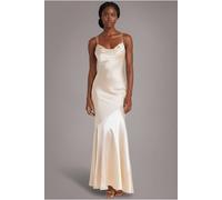 Goddiva Satin Cowl Neck With Strappy Back Maxi In Medium Beige Medium Beige 12