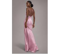 Goddiva Satin Cowl Neck With Strappy Back Maxi - Pink by Goddiva - Pink - 8