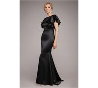 Goddiva Satin Flutter Sleeve Mermaid Maxi - Black by Goddiva - Black - 14