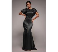 Goddiva Satin Flutter Sleeve Mermaid Maxi - Black by Goddiva - Black - 8