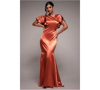 Goddiva Satin Flutter Sleeve Mermaid Maxi - Burntorange by Goddiva - Burnt Orange - 10