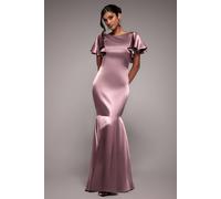 Goddiva Satin Flutter Sleeve Mermaid Maxi In Rose Rose