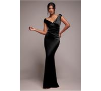Goddiva Satin Off The Shoulder Maxi Dress - Black by Goddiva - Black - 18