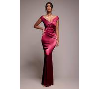 Goddiva Satin Off The Shoulder Maxi Dress In Wine Wine 18