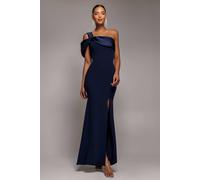 Goddiva Satin Twist One Shoulder Maxi Dress In Navy Navy