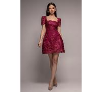 Goddiva Scallop Edge Corset Back Structured Lace Mini Dress - Burgundy by Goddiva - Burgundy - 10
