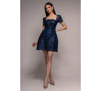 Goddiva Scallop Edge Corset Back Structured Lace Mini Dress - Navy Blue by Goddiva - Navy - 10