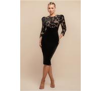 Goddiva Scalloped Crochet & Velvet Midi Dress - Black by Goddiva - Black - 12