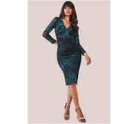 Goddiva Scalloped Hem Starburst Midi Dress - Emerald by Goddiva - Emerald - 8