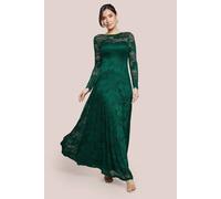 Goddiva Scalloped Lace A Line Maxi Dress In Emerald Emerald
