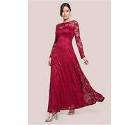 Goddiva Scalloped Lace A-Line Maxi Dress - Wine by Goddiva - Wine - 10