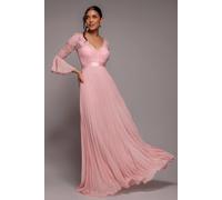Goddiva Scalloped Lace Bodice Pleated Chiffon A Line Maxi Dress In Light Pink Light Pink