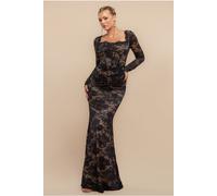 Goddiva Scalloped Lace Corset Bodice Maxi Dress - Black by Goddiva - Black - 16