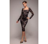 Goddiva Scalloped Lace Corset Bodice Midi Dress - Black by Goddiva - Black - 8