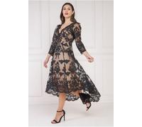Goddiva Scalloped Lace Dipped Hem Midi Dress - Black by Goddiva - Black - 10
