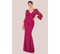 Goddiva Scalloped Lace Maxi Dress In Wine Wine 10