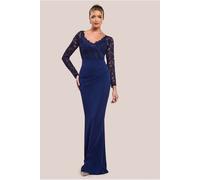 Goddiva Scalloped Lace & Scuba Maxi Dress - Navy by Goddiva - Navy - 8