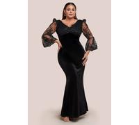 Goddiva Scalloped Lace & Velvet Maxi Dress In Black Black 20