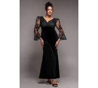 Goddiva Scalloped Lace & Velvet Maxi Dress In Black Black