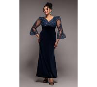 Goddiva Scalloped Lace & Velvet Maxi Dress In Navy Navy