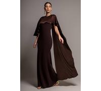 Goddiva Scoop Neck Velvet Satin Cape Sleeve Maxi Dress In Brown Brown
