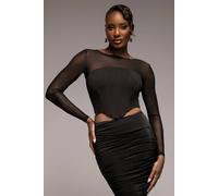 Goddiva Scuba Crepe And Mesh Lace Up Corset Top In Black Black 10