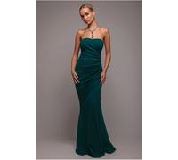Goddiva Scuba Crepe Bandeau Maxi With Diamante Necklace - Emerald Green by Goddiva - Emerald - 14