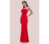 Goddiva Scuba Crepe Bandeau Rose Maxi Dress In Red Red