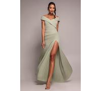 Goddiva Scuba Crepe Off Shoulder Front Split Maxi Dress - Sage Green by Goddiva - Sage Green - 18