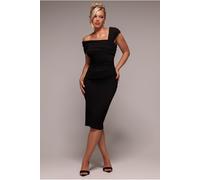 Goddiva Scuba Crepe Pleated Drop Shoulder Midi Dress - Black by Goddiva - Black - 12