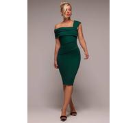 Goddiva Scuba Crepe Pleated Drop Shoulder Midi Dress In Green Green 18