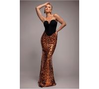 Goddiva Scuba Crepe & Sequin Dipped Waist Strapless Maxi Dress - Bronze by Goddiva - Bronze - 14