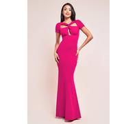 Goddiva Scuba Crepe Twist Cutout Maxi Dress In Dark Pink Dark Pink 18