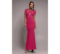 Goddiva Scuba Crepe Twist Cutout Maxi Dress In Dark Pink Dark Pink
