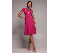 Goddiva Scuba Crepe Twist Cutout Midi Dress - Hot Pink by Goddiva - Hotpink - 10
