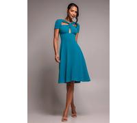 Goddiva Scuba Crepe Twist Cutout Midi Dress In Teal Teal