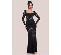Goddiva Scuba & Lace Long Sleeve Maxi Dress - Black by Goddiva - Black - 8