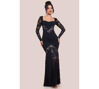 Goddiva Scuba & Lace Long Sleeve Maxi Dress In Black Black