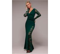 Goddiva Scuba & Lace Wrap Maxi Dress - Emerald by Goddiva - Emerald - 16