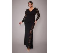 Goddiva Scuba & Lace Wrap Maxi Dress In Black Black