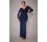 Goddiva Scuba & Lace Wrap Maxi Dress In Navy Navy
