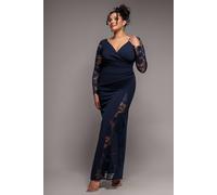 Goddiva Scuba & Lace Wrap Maxi Dress In Navy Navy