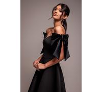 Goddiva Scuba Off The Shoulder Velvet Bow Skater Midi Dress - Black by Goddiva - Black - 12
