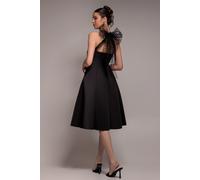Goddiva Scuba & Polka Mesh Bella Bow Multiway A-Line Midi Dress - Black by Goddiva - Black - 14