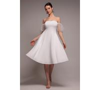 Goddiva Scuba & Polka Mesh Off The Shoulder Midi Dress - White by Goddiva - White - 16