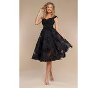 Goddiva Scuba & Textured Chiffon A Line Midi Dress In Black Black 10