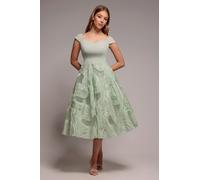 Goddiva Scuba & Textured Chiffon A Line Midi Dress - Sage Green by Goddiva - Sage Green - 10